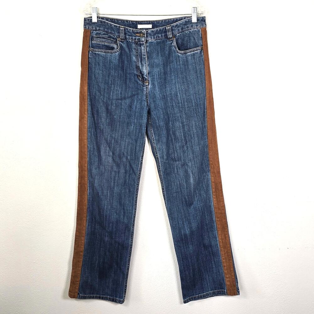 Charter Club Laura Fit Jeans Womens 10 Denim Faux Suede Straight Leg Casual Boho